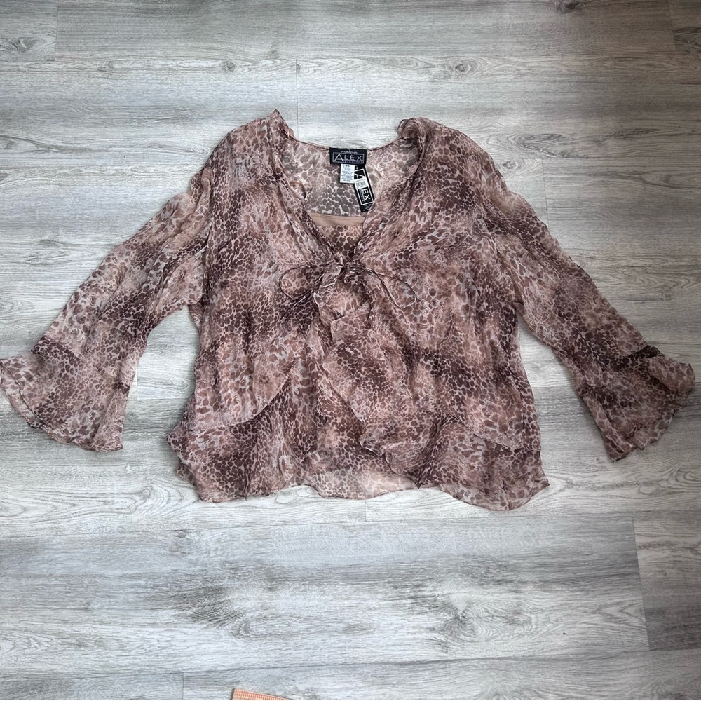 Alex Evenings 2 Piece Twin Set Size 3XL Womens Brown Chiffon NEW WITH TAGS